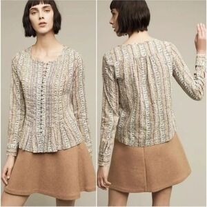 Anthropologie Maeve Gelise Pintuck Peasant Blouse Floral‎ Boho Pleated Prairie